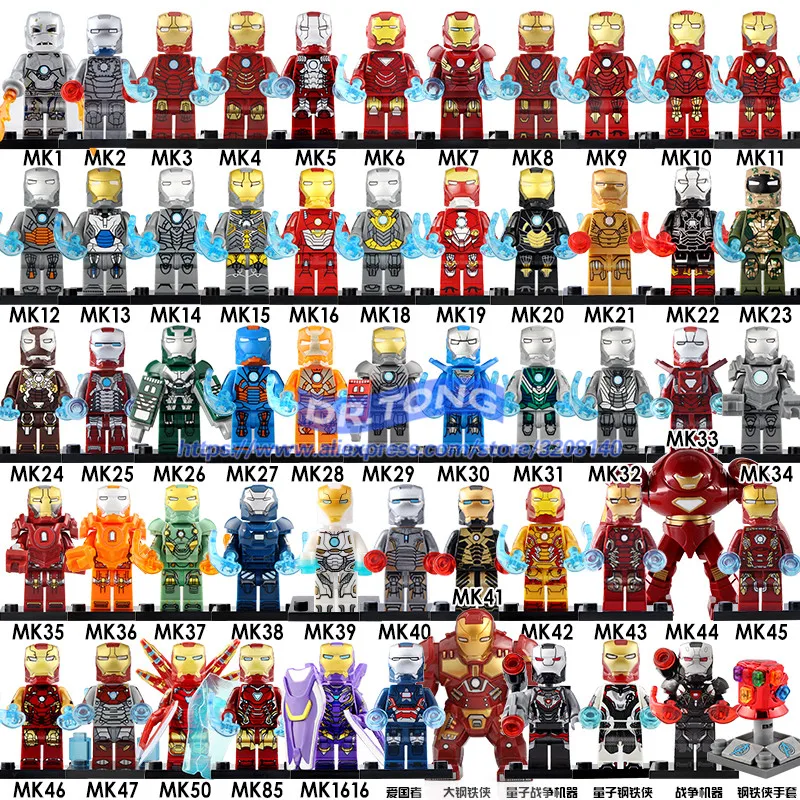 

50pcs Super Heroes Avengers Iron Man War Machine MK85 50 Ant Man Thor Building Blocks Bricks Toys for Children Gift Br288