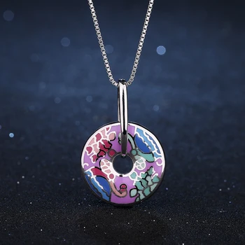

Pendant Necklace Multi-colored Art Painting 2018 Fashion Jewelry For Women 925 Sterling Silver charms Party Colorful Enamel