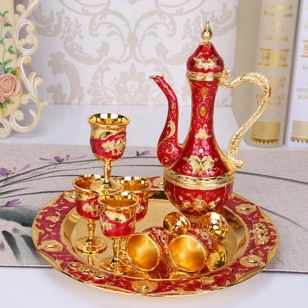 

Retro Plate Tray Wine Pot Cups Set Wedding Gift Home Parties Decors Accessories