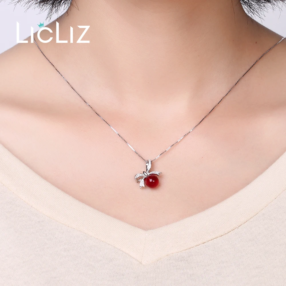 LicLiz 925 Стерлинговое Серебро Pave CZ Циркон бант DIY Подвески для женщин Красный Розовый Фиолетовый Кристалл кварц Шарм ювелирные изделия подарок LP0242