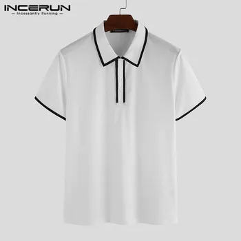 

INCERUN Summer Men Shirt British Style Short Sleeve Lapel Fashion Streetwear Camisa Masculina Patchwork Breathable Summer Shirts