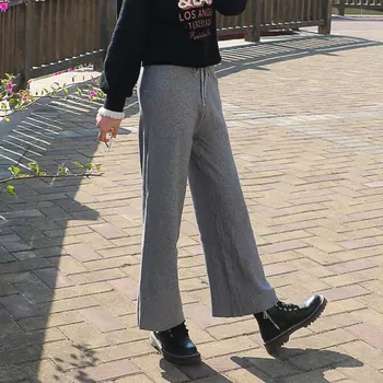 

Women Autumn Winter Thickened Core-Spun Yarn Pants Wide Leg Pants Large Size Trousers Loose Knitted Casual Women Trousers LB
