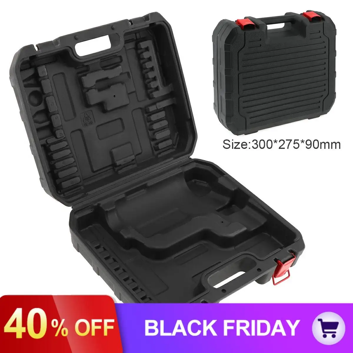 Black PVC Power Tool Suitcase Electric Drill Dedicated Load Tool Box with 300mm Length and 275mm Width for Hand Electric Drill/