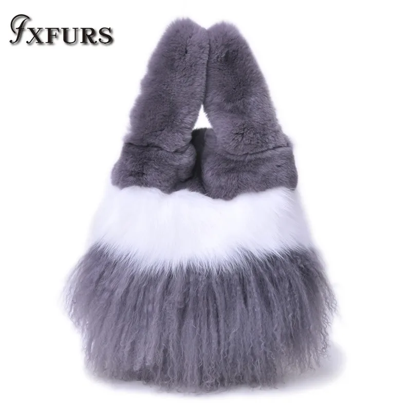 

2019 New Winter Rex Rabbit Fur Bag Fox Fur Handbag Handleholder Leather Wallet Lady Bag Tibet Lamb Handbag Korean Shopping Bags