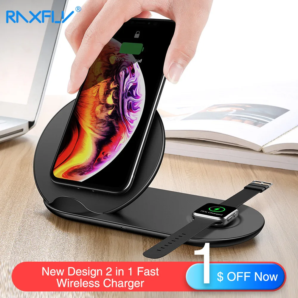 

RAXFLY Wireless Charger For iPhone XS Max XR XS X 2 In 1 Qi Wireless Fast Charger For Apple Watch 1 2 3 4 For Samsung S9 S8 S7