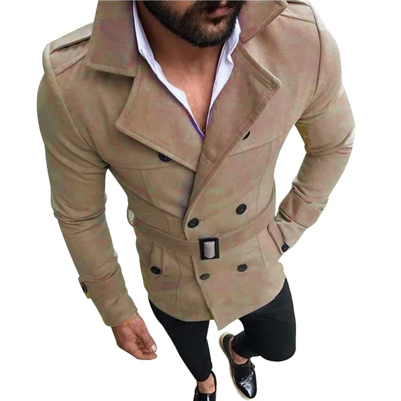 Khaki WENYUJH, мужской Тренч s, пальто,, для мужчин, s, средней длины, пальто, тонкое, повседневное пальто, для мужчин, одноцветное, с регулируемой талией, мужской Тренч, уличная одежда, зима - Цвет: Khaki