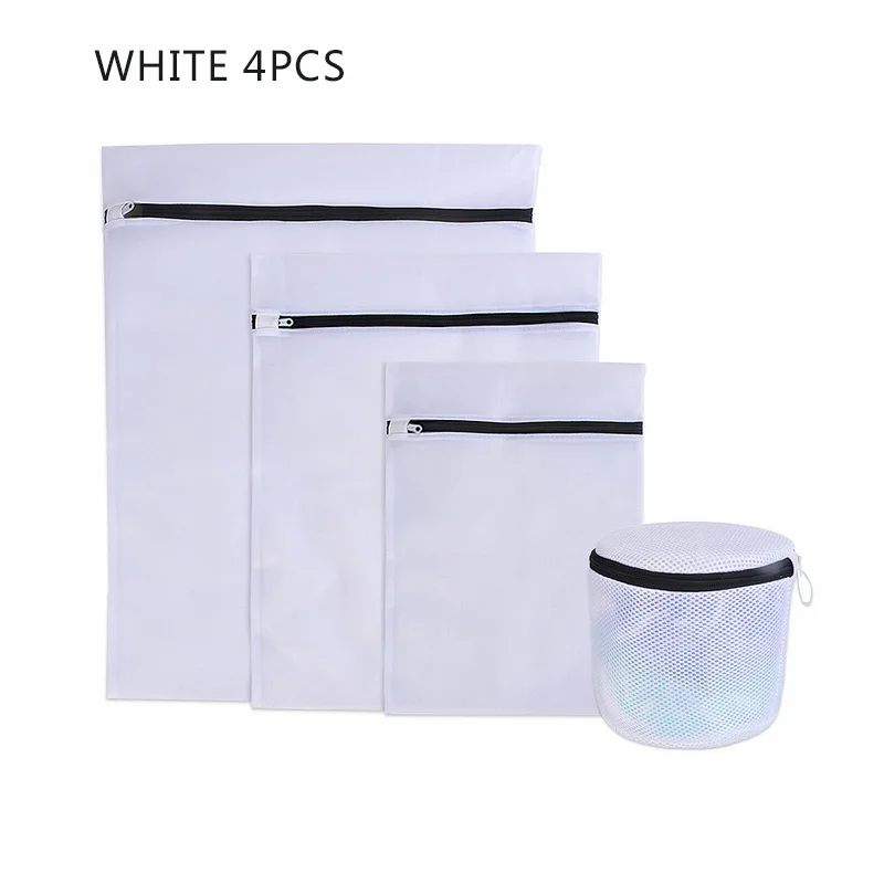 white 4pcs Новые сетчатые мешки для стирки белья на Молнии Складные деликатные нижнее белье бюстгальтер носки Нижнее белье стиральная машина защита одежды Сетка - Цвет: white 4pcs
