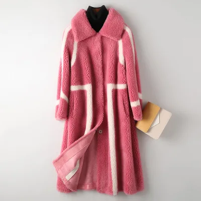 Rose Red Оторочка из овечьей шерсти Женское пальто осень зима цвет контрастный мех один длинный участок зерна мех ягненка имитация меха пальто - Цвет: Rose Red
