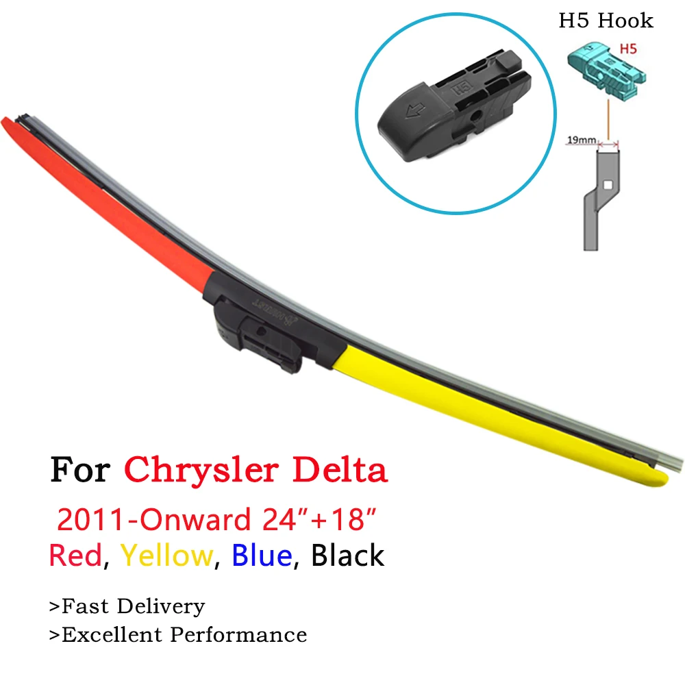 

HESITE 2Pcs Colorful Windshiel Wiper Blades For Chrysler Delta 2011-Onward 24"+18" Car Front Window Wipers Red Blue Yellow Black