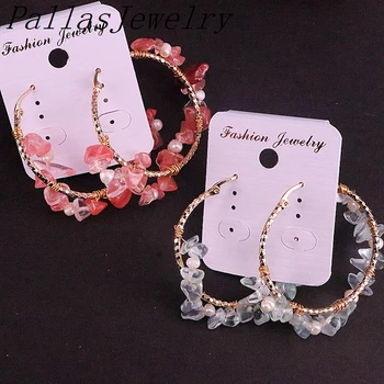 

5Pairs, Natural Crystal Quartz Stonel Earring Mesh Design Gold Handmade wire wrapped gems Earring Woman Jewelry