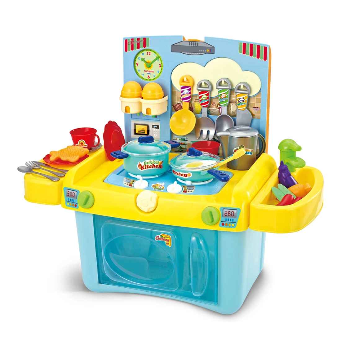 

37pcs Children Simulation Sound Light Kitchen Counter Pretend Cooking Utensil Playset - Light Blue
