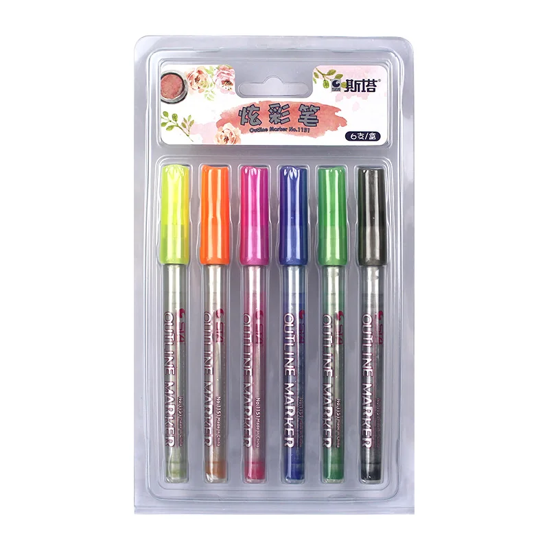 6colors-set STA 1151 6 цветов художественные маркеры красочные граффити ручной работы эскиз на спиртовой основе чернил контур маркеры Хайлайтер для манги - Цвет: 6colors-set