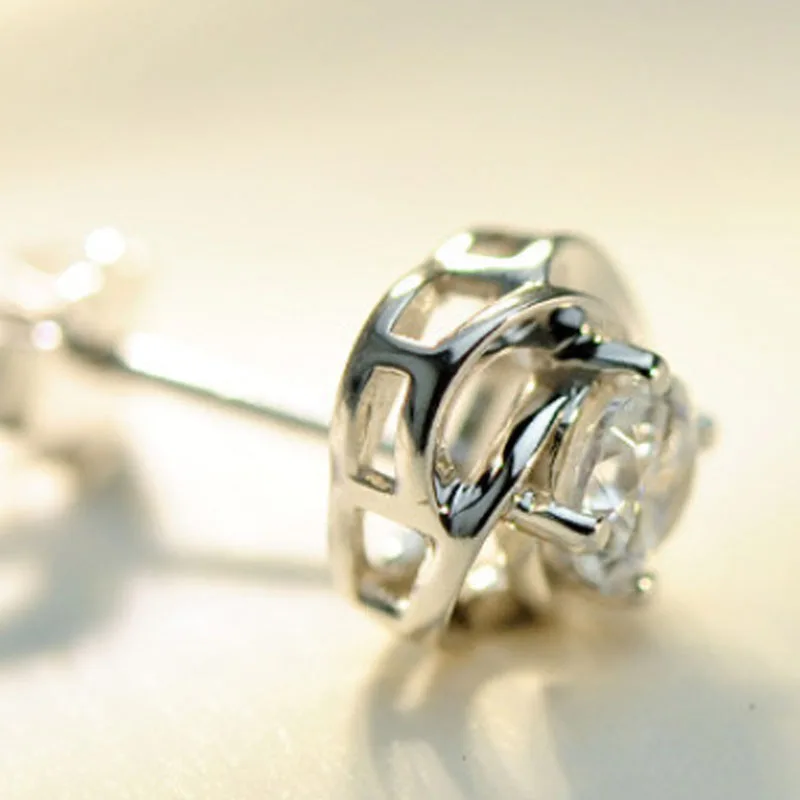 Silver Plated Earring for Women Clear CZ Lucky Clover Stud Earrings Girls Lady Gift Fine Jewelry