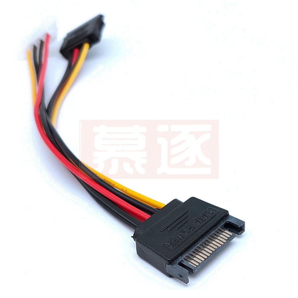 15Pin SATA Male to 4Pin IDE Molex Female + 15Pin SATA Female Power Cable 1pcs