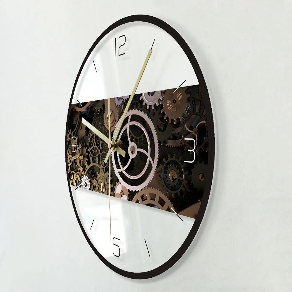Mechanism Texture Printed Wall Clock Clockwork Steampunk Gear Contemporary Watch Mechanical Engineer Mechanic Zegar Scienny
