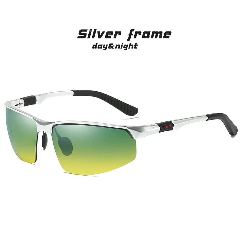 CoolPandas фирменный дизайн солнцезащитные очки поляризационные Мужские квадратные алюминиевые антибликовые очки день ночь вождения оттенки антибликовые очки - Цвет линз: Silver Frame