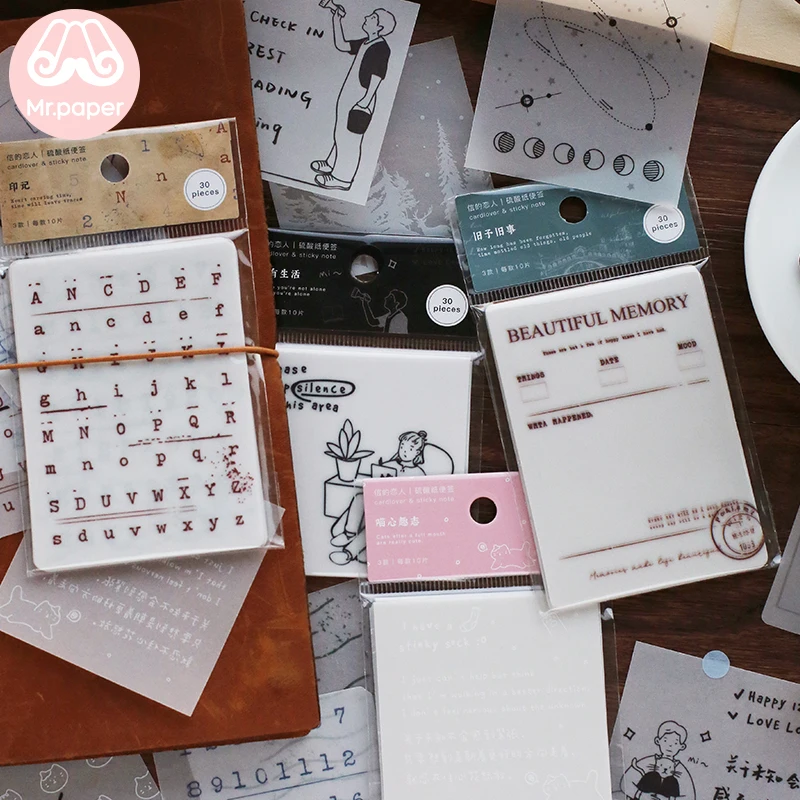 

Mr Paper 30pcs/lot Vintage Retro Old Century Memo Pads Transparent Sulfate Butter Paper Bullet Journal Loose Leaf Memo Pads