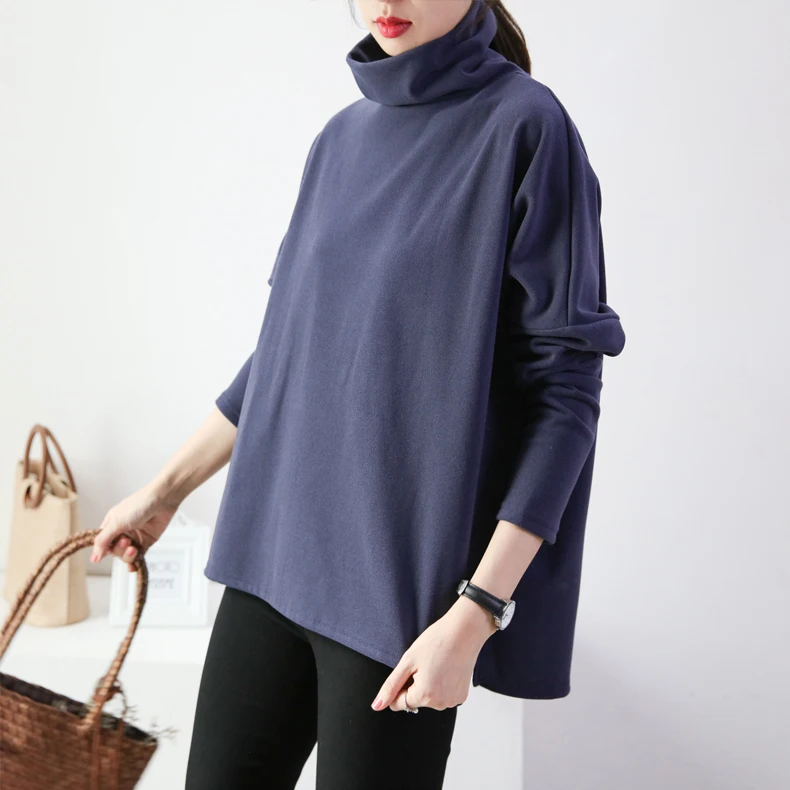 Najtaniej SuperAen koszulka z golfem kobieta 2019 jesień i zima nowy rozmiar Pluz t shirty damskie w stylu koreańskim dzika bawełna bluzki damskie