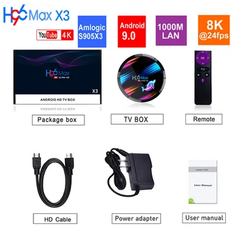 

H96 MAX X3 50pcs 8K Amlogic S905X3 32G 64G 128G Smart TV BOX Android 9.0 Dual Wifi 1080P 4K Youtube Set Top Box media player