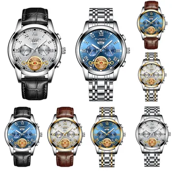 

Luxury Waterproof Clock Men Wristwatch Date Week Luminous Quartz Watch Leather Strap Sport Watch Relogio Masculino luxo