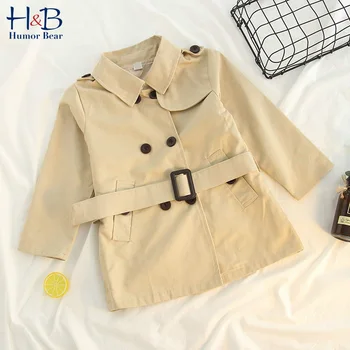 

Humor BearEuropean & American Girls Windbreaker Spring&Autumn Children'S Clothing Tops Little Girl Double Breasted Belt Jacket