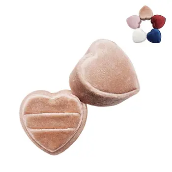 

Heart Velvet Ring Box Double Ring Display Holder with Detachable Lid Ring Box Holder for Wedding Ceremony(Champagne)