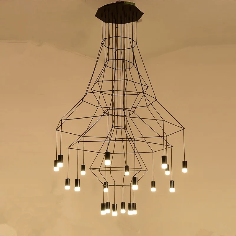 

Post-modern creative large living room chandelier Nordic simple personality restaurant duplex villa geometric line chandelier