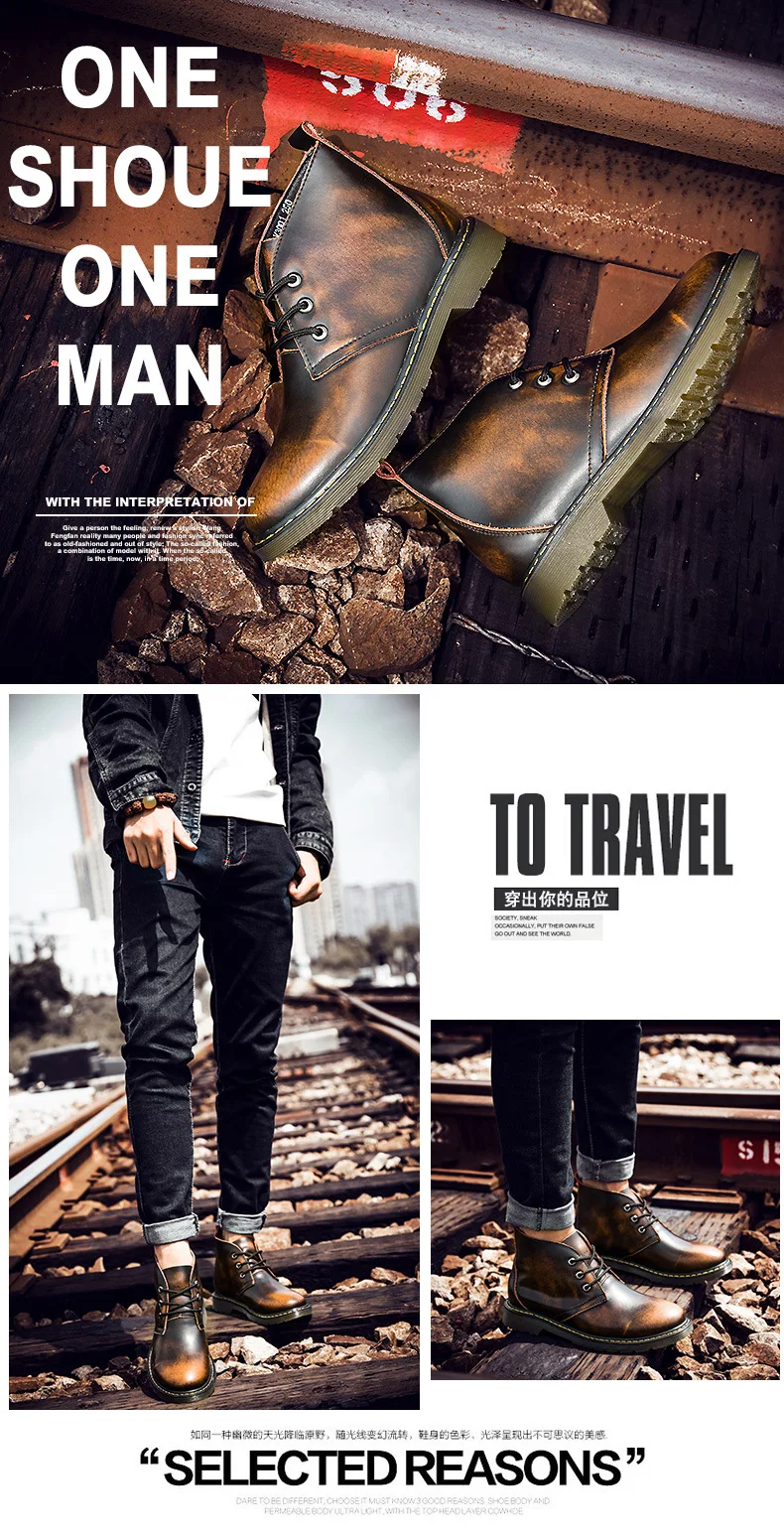 Winter Outdoor Casual Men's Leather Boots Large Size Winter Ankle Boots Men Retro Winter Men's Shoes For Male
