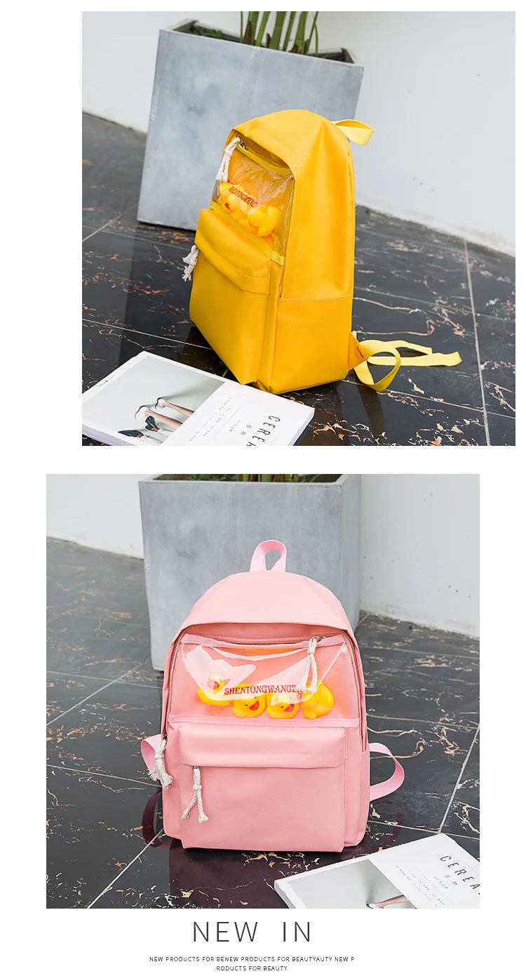 SHYAA, милый холщовый женский рюкзак, Прозрачный детский рюкзак, игрушечная утка, школьная сумка для девочек-подростков, женский рюкзак, рюкзак, рюкзак