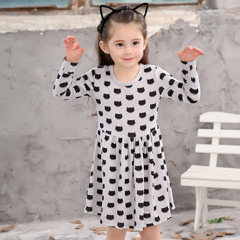 

Girls Dresses Printed Cotton Kids Dress Long Sleeve Spring Autumn Baby Girls Clothes Casual Children Dress 2 3 4 5 6 7 8 Years