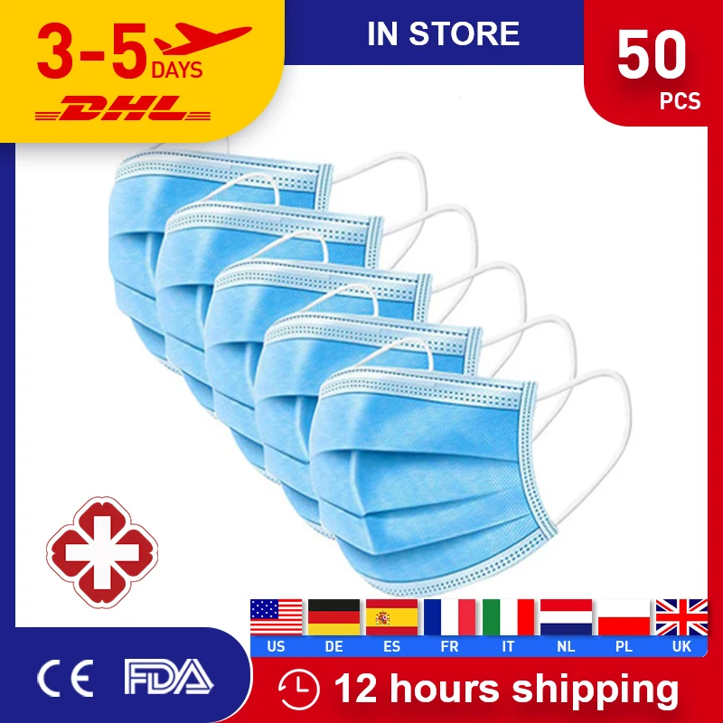 

50pcs DHL Fast Shipping Anti-Pollution Filter Safety Dust Mask Disposable Protect 3-Ply Earloop Non Woven Mouth Protective KN95