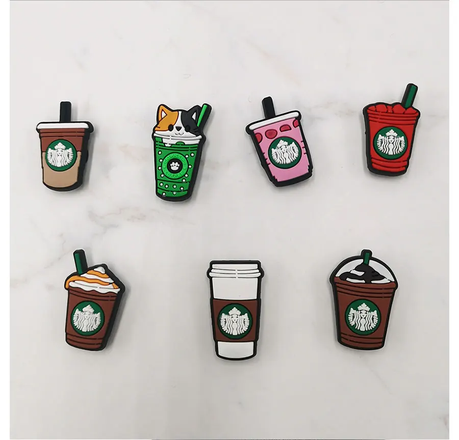 1Pcs PVC Shoe Buckle Accessories Funny DIY Colorful Cat Coffee Cup Shoes Buttons Decoration Jibz For Croc Charms Kids Gift