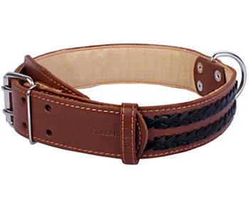 

COLLAR Leather Collar for Dogs with double woven oblique brown 45 mm 56 - 68 cm Collar