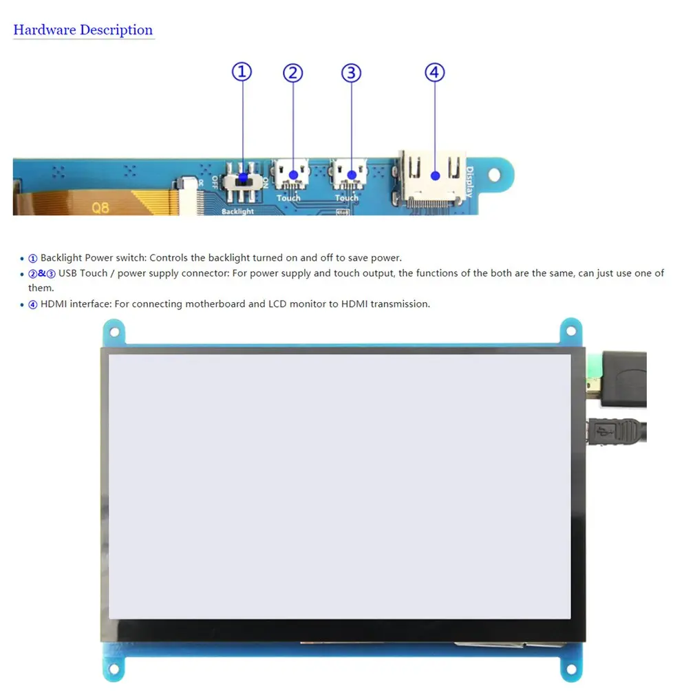 7-дюймовый ЖК-монитор HDMI 800X480 HD сенсорный экран емкостный сенсорный экран для Raspberry Pi 4 Модель B 3B +/3B/2B/B +