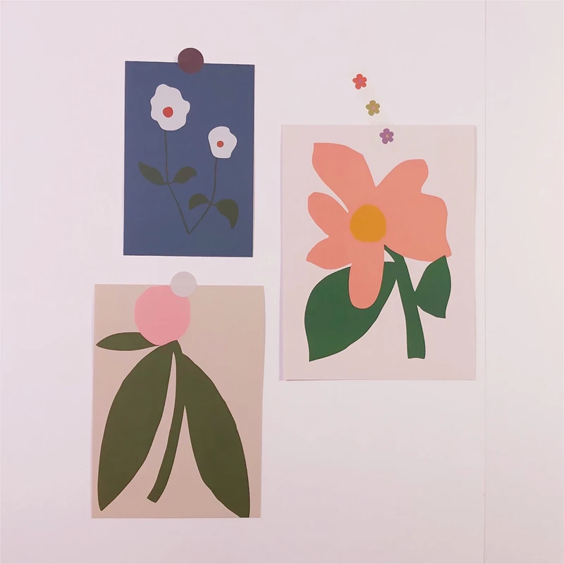 

3Pcs Ins hand-painted flower Craft Paper wall decoration background card photo wall sticker photo flower props card