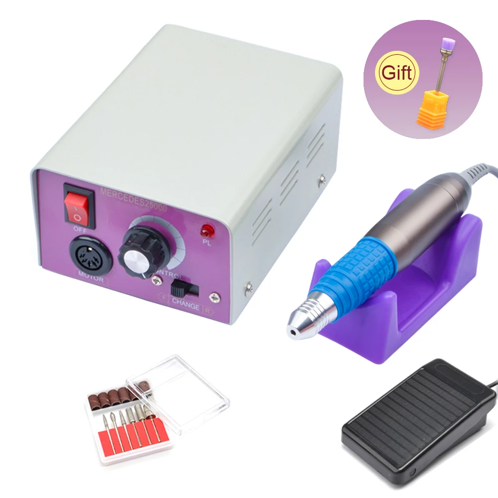 Профессиональная электрическая дрель для ногтей маникюр с полировкой машина с 6 сверлами для ногтей фиолетовая для украшения ногтей инструмент оборудование для ногтей - Цвет: 25000Gray-F2