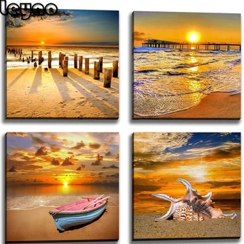

Beach,ocean,sunset landscape 4 pieces 5D DIY Diamond Painting Diamond Embroidery 3D Cross Stitch Diamond Mosaic Home Decor