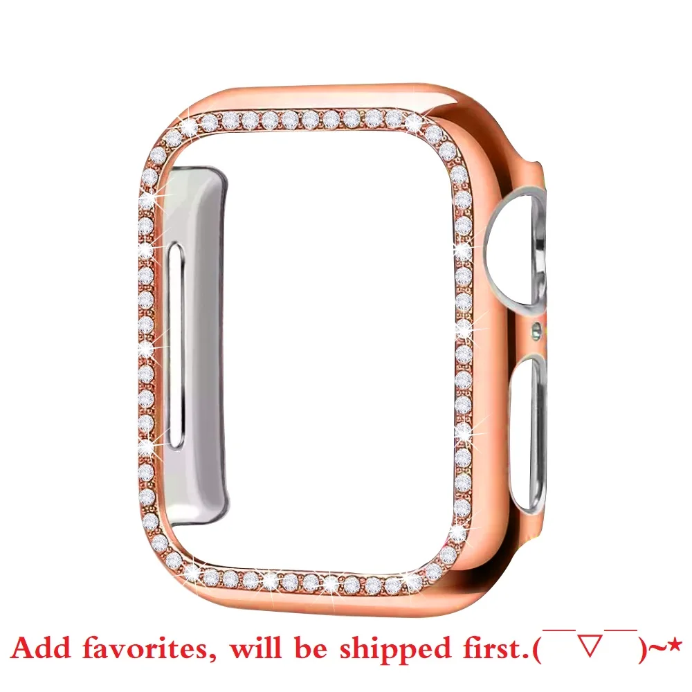Rose gold Чехол-бампер с алмазами защитный чехол для Apple Watch Cover Series 5 4 3 2 1 38 мм 42 мм чехол s для Iwatch 5 4 40 мм 44 мм аксессуары для часов - Цвет: Rose gold