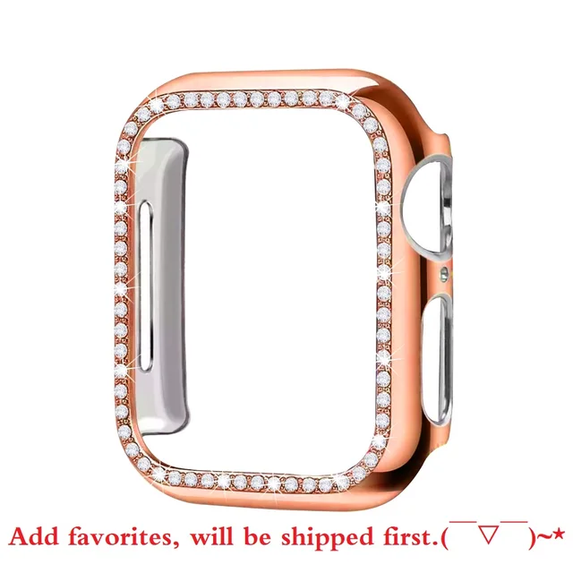 Diamond Bumper Protective Case for Apple Watch Cover Series 7 SE 65432 38MM 42MM For Iwatch 40mm 44mm Smart Bracelet Accessories Rose gold