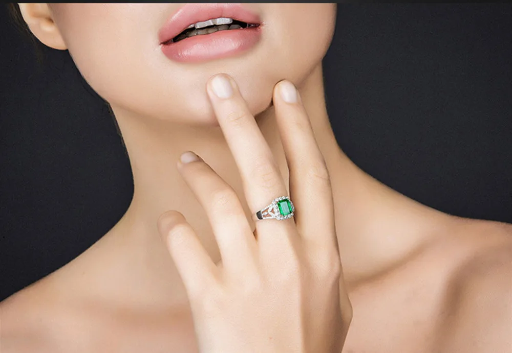 Изумрудные драгоценные камни jade зеленые кристаллические кольца для женщин бриллианты Anillo 18 к белое золото Стерлинговое Серебро Роскошные ювелирные изделия подарок на день рождения