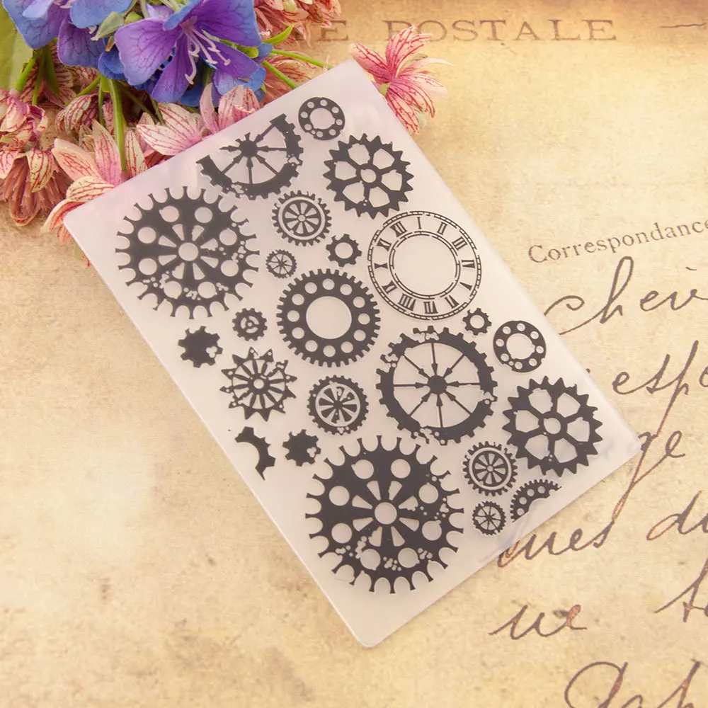 10.5x14.8cm Gear Steampunk Plastic Embossing folders For Scrapbooking DIY Template Fondant Cake Photo Album Card Making | Дом и сад