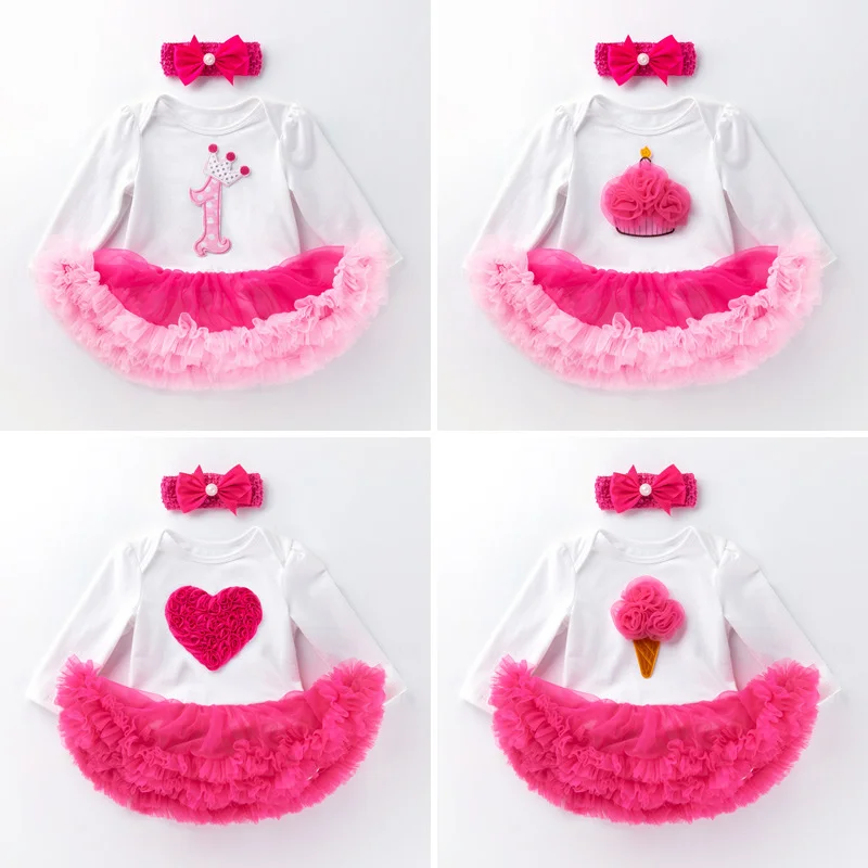 1 2 Years Birthday Tutu Dresses For Girls Infant Lace Romper Dress Baby