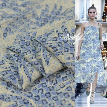 

Blue Peacock Digital Printed Heavy 60%silk 40%cotton Fabric for Dress 135cm 29momme Cloth Diy Sewing Free Shipping Autumn New