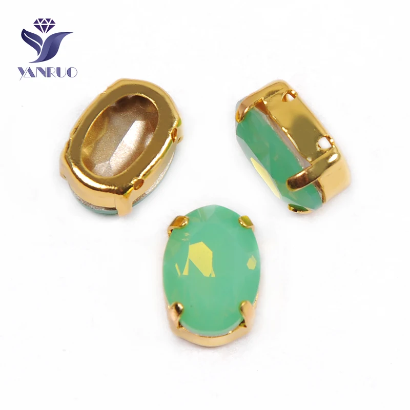 With Gold Claw YANRUO 4120 All Sizes Pacific Opal Oval Fancy Stones Pointed Back Strass K9 Crystal Rhinestones For Needlework And Sewing - Цвет: With Gold Claw