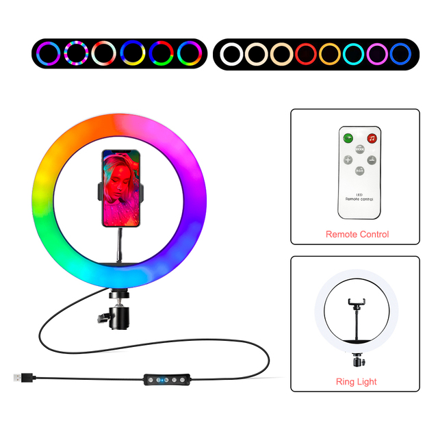 Light Profissional with Remote RGB Lampara Led Ring Lamp Light for Photography Photo Makeup Rgb Video Light Phone Holder