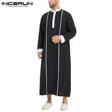 

INCERUN Men Islamic Arabic Kaftan Muslim Clothing Long Sleeve Patchwork Abaya Robes Fashion Saudi Arabia Dubai Mens Jubba Thobe