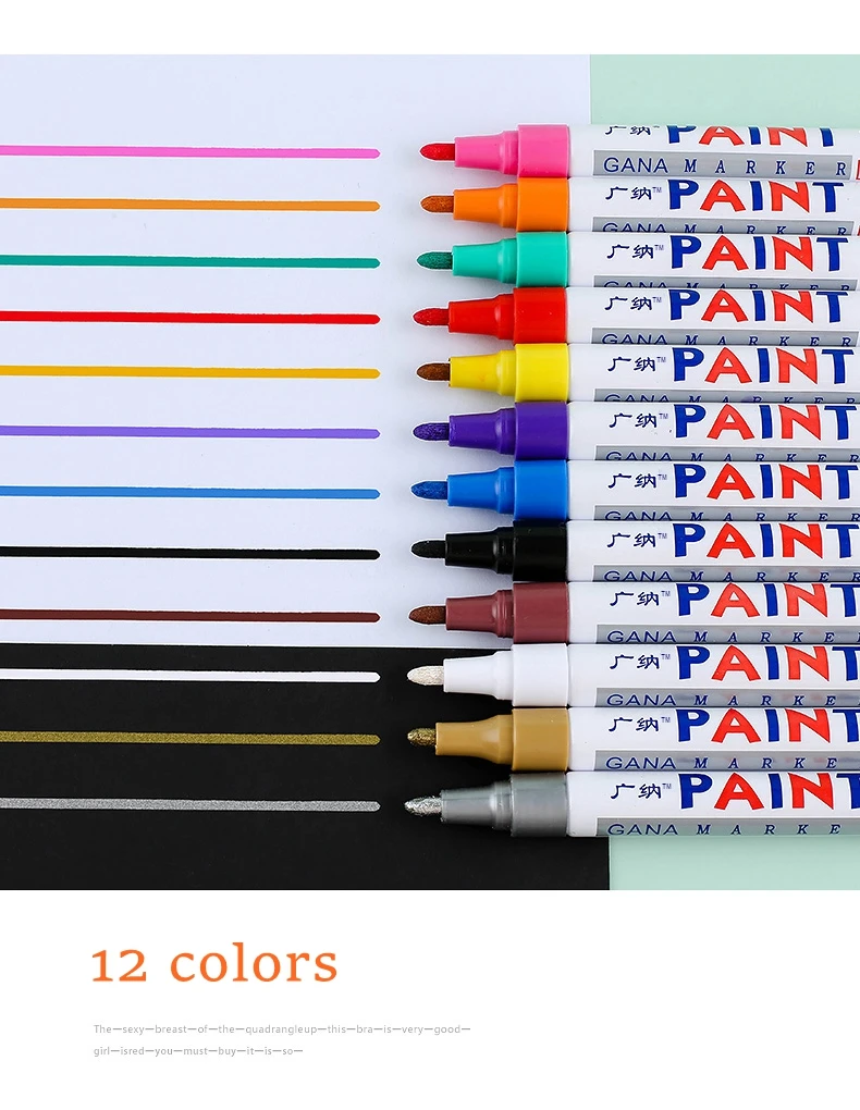 12Pcs Weiß Farbe Stifte Marker Nie Verblassen Schnell Trocken und Permanent, öl-Basierend Wasserdicht Set für Felsen Malerei Stoff Kunststoff – Detail 3