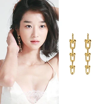 

2020 New Korean TV Star Simple Metal Link Chain Long Drop Earing For Women boucle d'oreille Brincos Pendiente Party Jewelry Gift