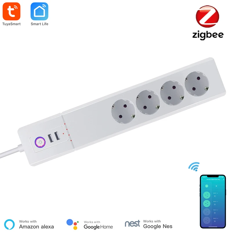 Tuya Zigbee Smart Surge Protector EU Outlet с 4 вилками и 2 портами USB индивидуальное управление работает Alexa Google Home|Модули для