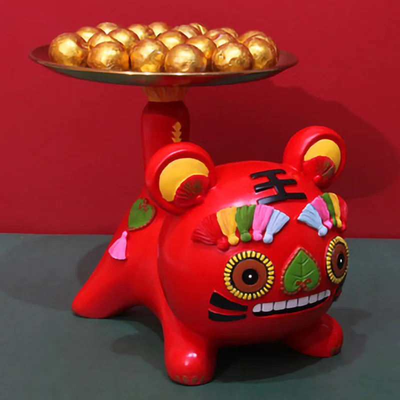 

Cartoon Tiger Figurine With Tray Sculpture Desk Storage Statue Children's Room Decor Figurine Miniature Nordic Home Decoration